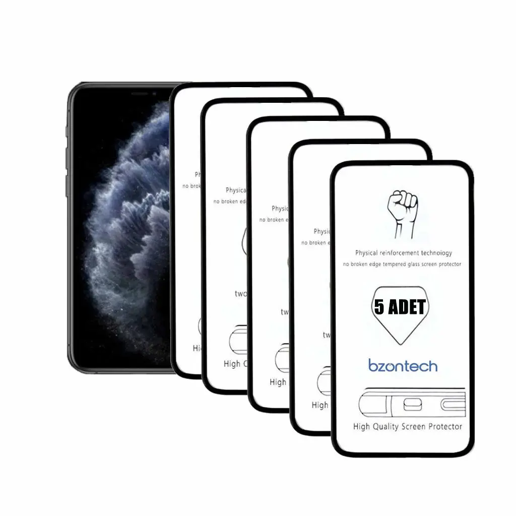 Bzontech iPhone 11 Pro ile Uyumlu Ekran Koruyucu Tam Kaplayan 5li Set