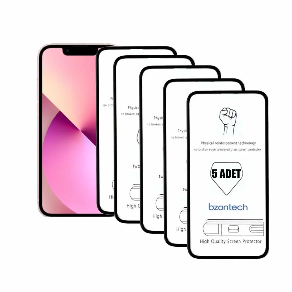 Bzontech iPhone 13 Mini ile Uyumlu Ekran Koruyucu Tam Kaplayan 5li Set