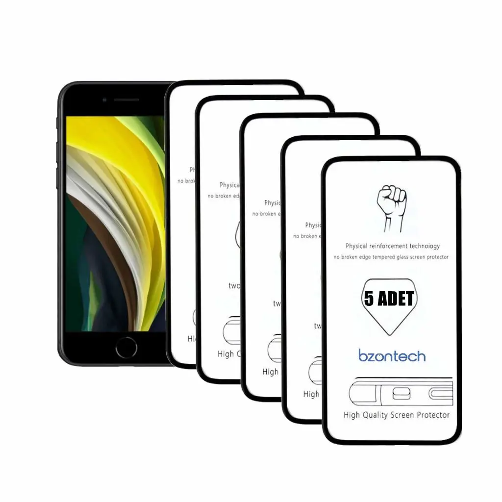 Bzontech Iphone SE 2020 Siyah İle Uyumlu Ekran Koruyucu Tam Kaplayan 5li Set