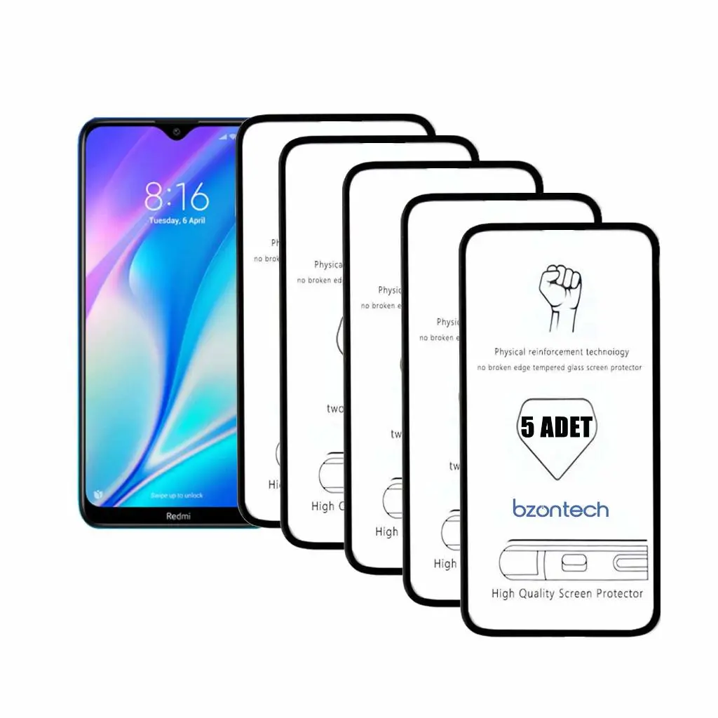 Bzontech Redmi 8A ile Uyumlu Ekran Koruyucu Tam Kaplayan 5li Set
