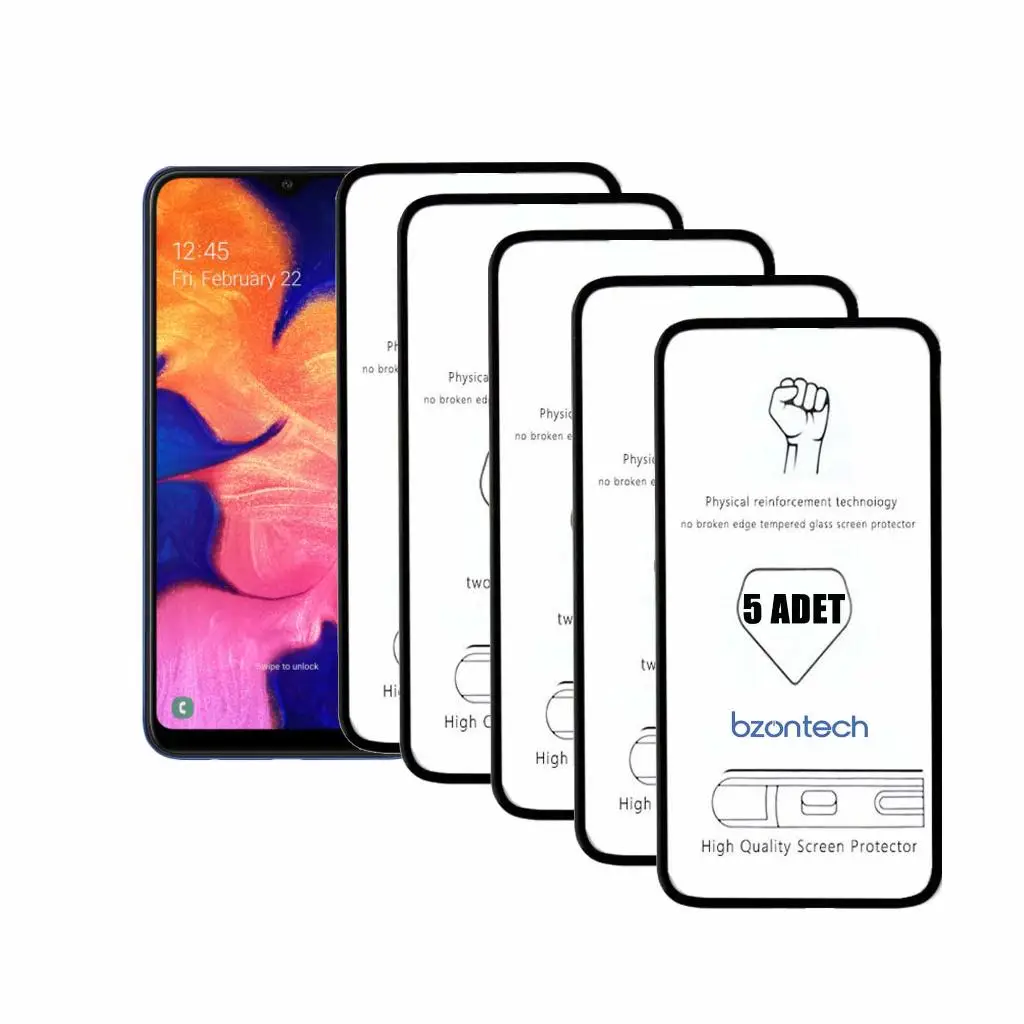 Bzontech Samsung Galaxy A10 ile Uyumlu Ekran Koruyucu Tam Kaplayan 5li Set
