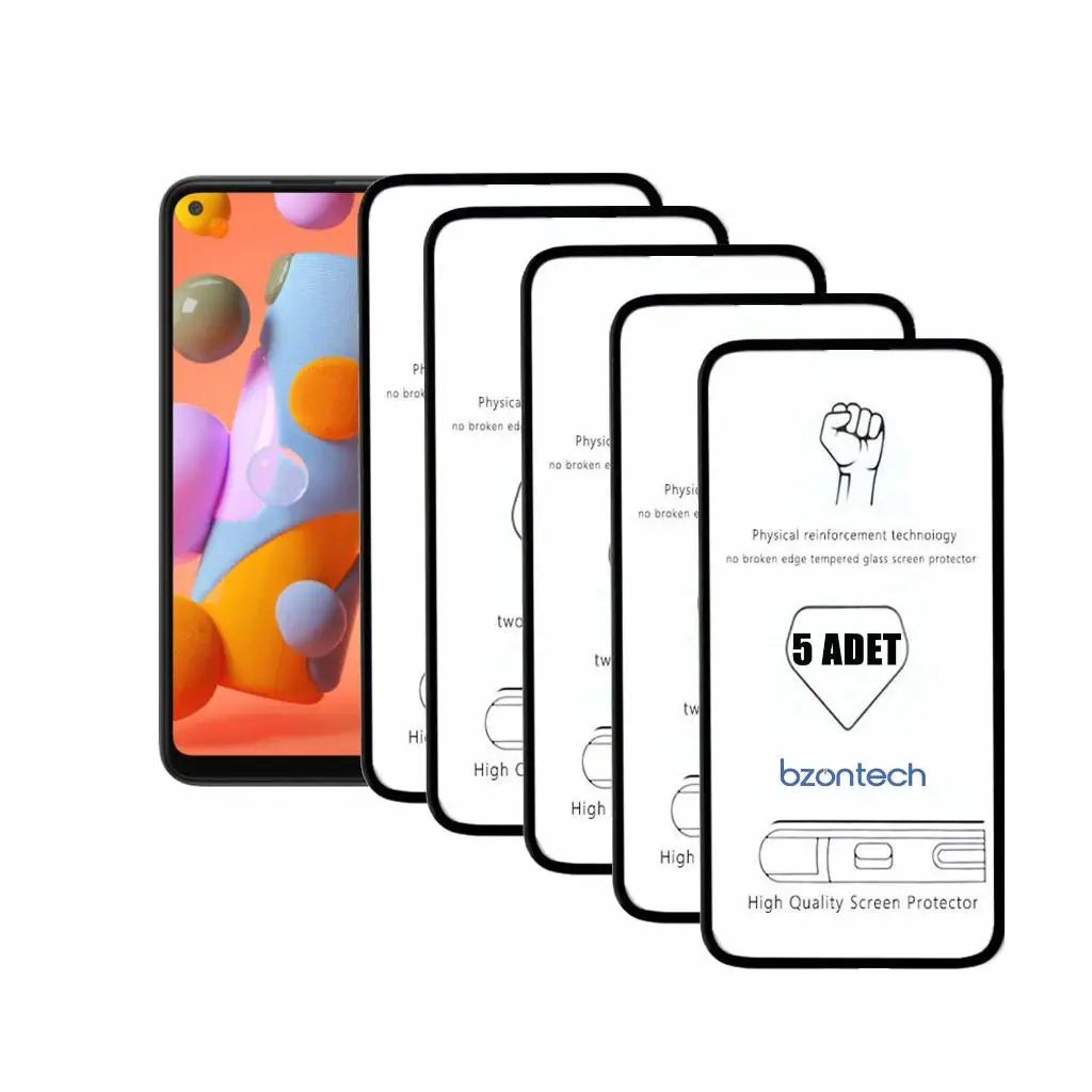 Bzontech Samsung Galaxy A11 ile Uyumlu Ekran Koruyucu Tam Kaplayan 5li Set
