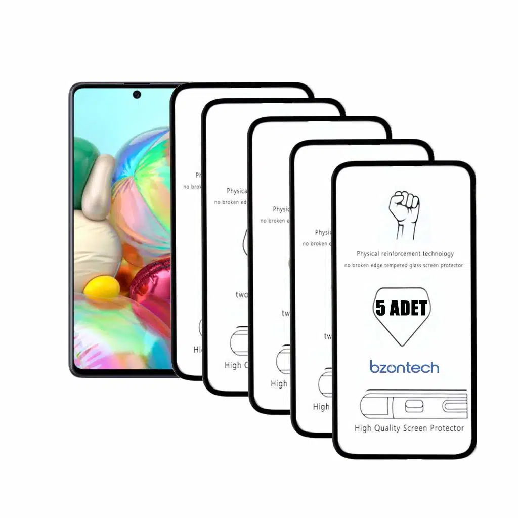 Bzontech Samsung Galaxy A71 ile Uyumlu Ekran Koruyucu Tam Kaplayan 5li Set