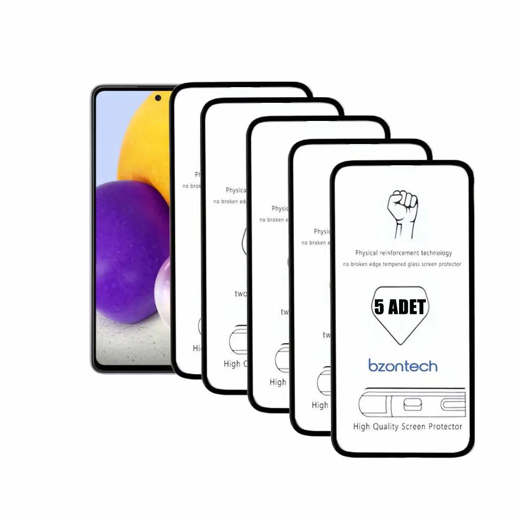Bzontech Samsung Galaxy A72 ile Uyumlu Ekran Koruyucu Tam Kaplayan 5li Set