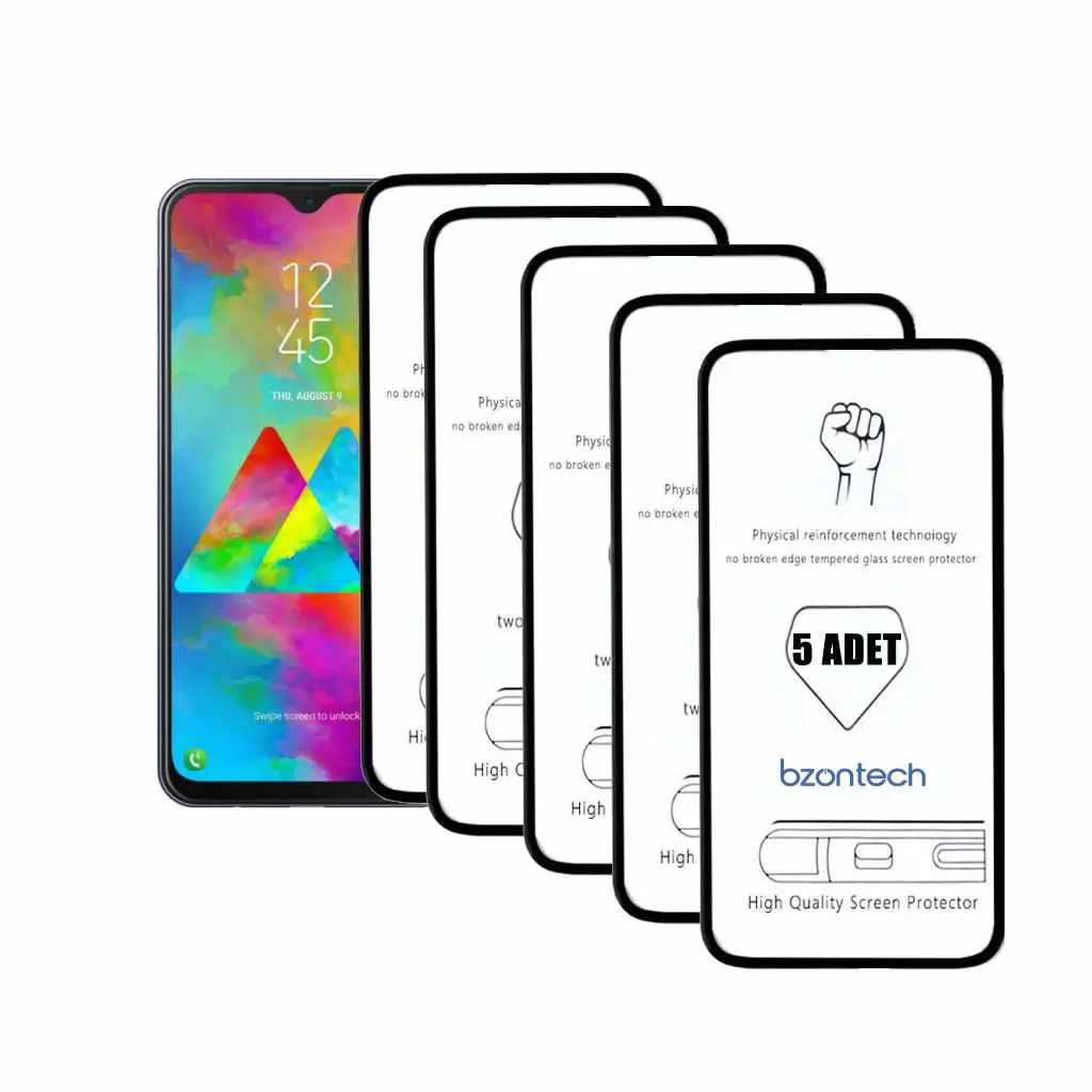 Bzontech Samsung Galaxy M20 ile Uyumlu Ekran Koruyucu Tam Kaplayan 5li Set