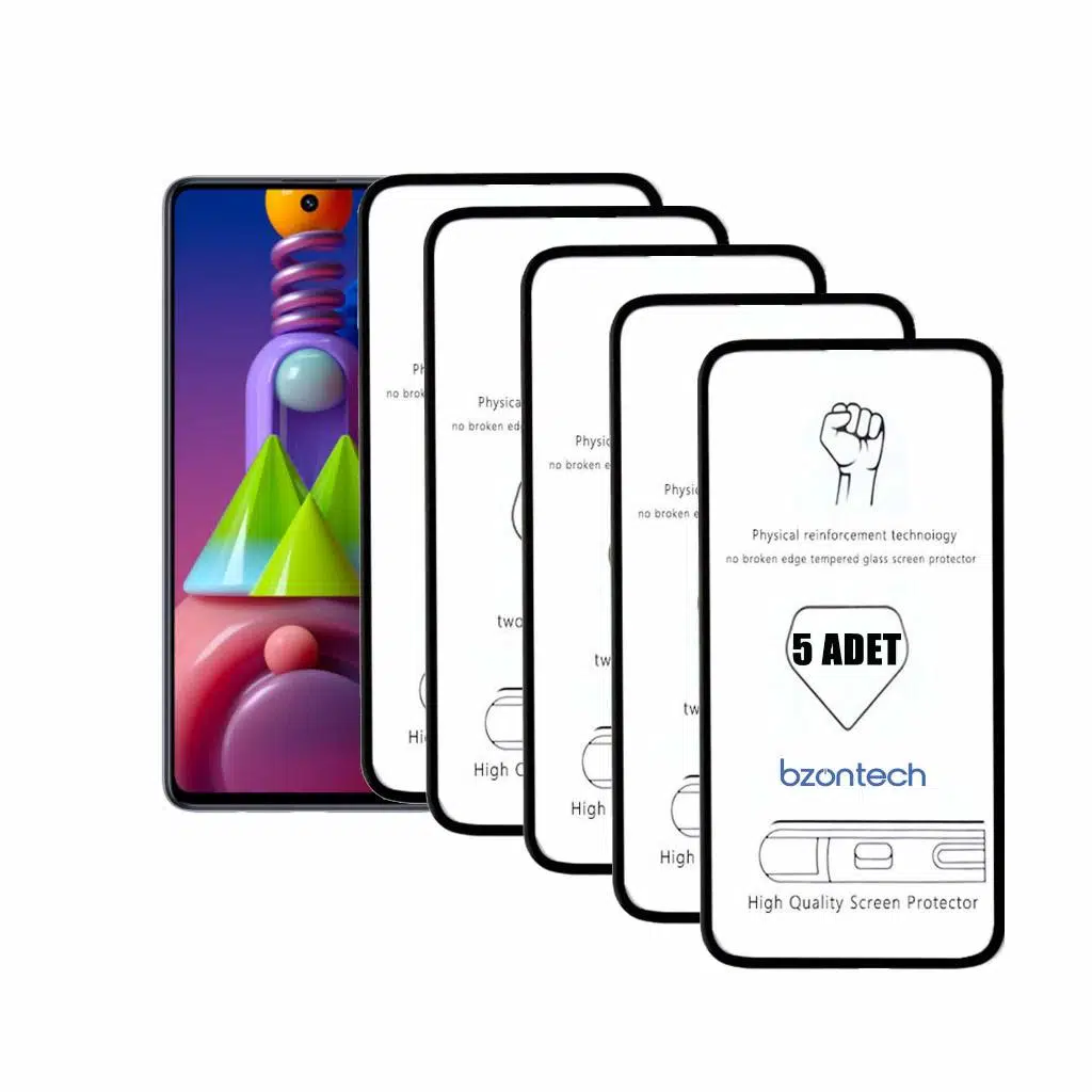 Bzontech Samsung Galaxy M51 ile Uyumlu Ekran Koruyucu Tam Kaplayan 5li Set