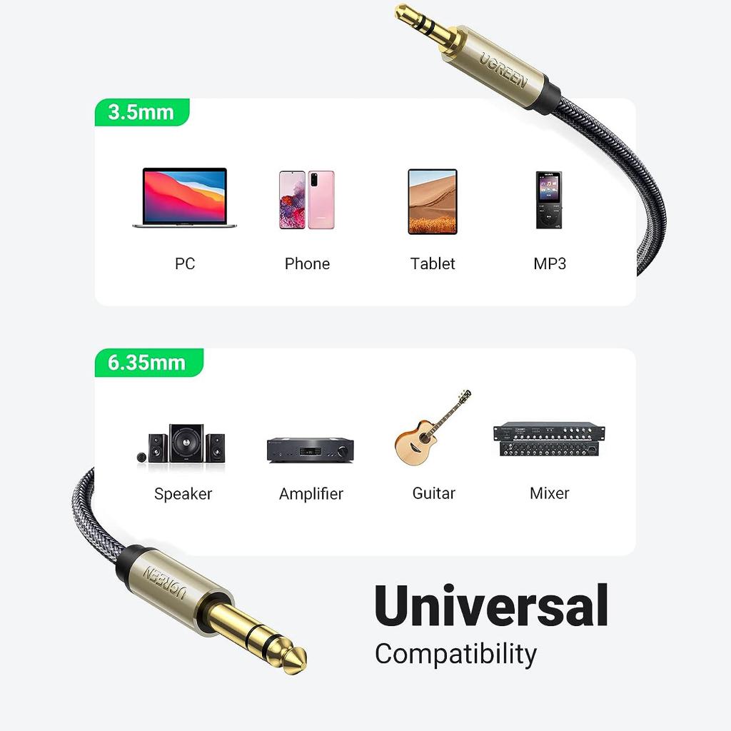 Ugreen 3.5 a 6.5 Çevirici Amplifikatör CD Çalar Hoparlör Gold 1 Metre Ugreen 3.5 a 6.5 Çevirici Amplifikatör CD Çalar Hoparlör Gold 1 Metre